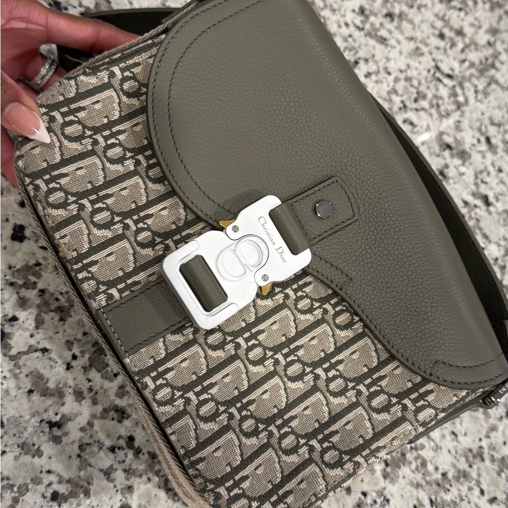 Dior Green Saddle Canvas & Leather Shoulder Bag